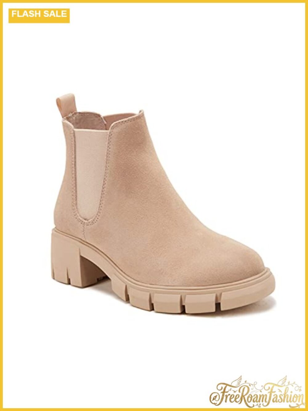 Womens Leather Chelsea Ankle Booties Slip On Chunky Block Heel Platform
